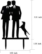 Gay Wedding Cake Topper With Dog, Black Acrylic Silhouette Couple Groom and Groom Wedding/Aniversary/Engagement Party Engagement Cake Decoration
