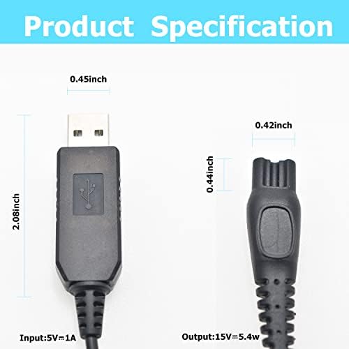 HQ8505 Shaver Charger Cord Fit for Philips Norelco HQ8505 3000 5000 7000 Series mg7790 mg5750 Electric Shaver Beard Trimmer 15V AC Adapter Power Supply Charging Cord 3.3Ft