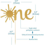 Cake Topper for Baby 1st Birthday - Gold Glitter Sunshine First Anniversary Shower Topper, Single-sided Sun ONE Birthday Cake Smash Topper For Photo Booth Props, Party Cake Decorating Supplies