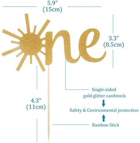Cake Topper for Baby 1st Birthday - Gold Glitter Sunshine First Anniversary Shower Topper, Single-sided Sun ONE Birthday Cake Smash Topper For Photo Booth Props, Party Cake Decorating Supplies