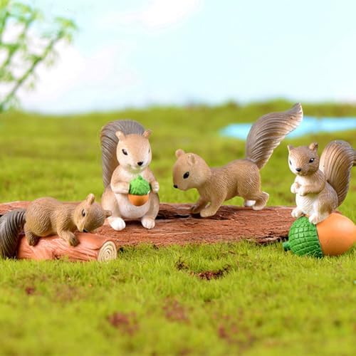 8 Pcs Squirrel Figures Animal Character Toys Cake Toppers, Squirrel Fairy Garden Miniature Figurines Collection Playset Christmas Birthday Gift Desk Decorations