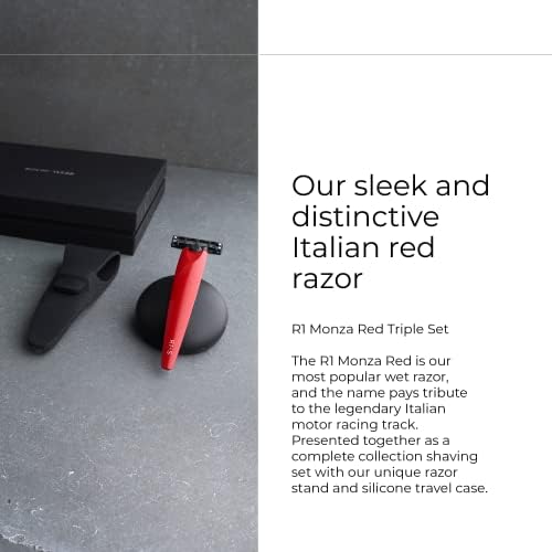 Bolin Webb Handle in Monza Red with Razor Stand and Waterproof Travel Case. Fitted with Gillette Mach3 Blade Cartridge Technology. Award Winning Razors for Men - Made in England. (Red)