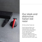 Bolin Webb Handle in Monza Red with Razor Stand and Waterproof Travel Case. Fitted with Gillette Mach3 Blade Cartridge Technology. Award Winning Razors for Men - Made in England. (Red)