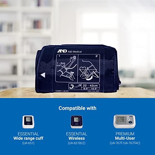 A&D Medical Wide Range Blood Pressure Cuff Replacement (8.6-16.5" / 22-42cm), Latex Free Blood Pressure Cuff, UA-420A ISO-Compliant Connector for Home Use A&D Medical Blood Pressure Monitors