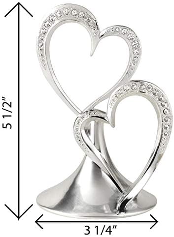 Hortense B. Hewitt Sparkling Love Double Hearts Anniversary, Engagement, Wedding Cake Topper, 5.5-Inches, Metal with Rhinestones, Silver