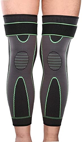 Full Leg Sleeves Long Compression Leg Sleeve Knee Sleeves Protect Leg, Reduce Varicose Veins and Swelling of Legs(Pair) (Green(with Strap)-1 Pair, Large)