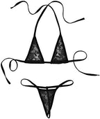Women's See Through Lace Halterneck Micro Bikini Set Mini Bra Top with G-String Underwear