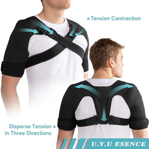 Double Shoulder Brace for Women & Men,Double Sleeve for Sleeping,Adjustable Support for Rotator Cuff,Frozen Shoulder,AC Joint,Labrum Tear,Pain Relief Dual Wrap