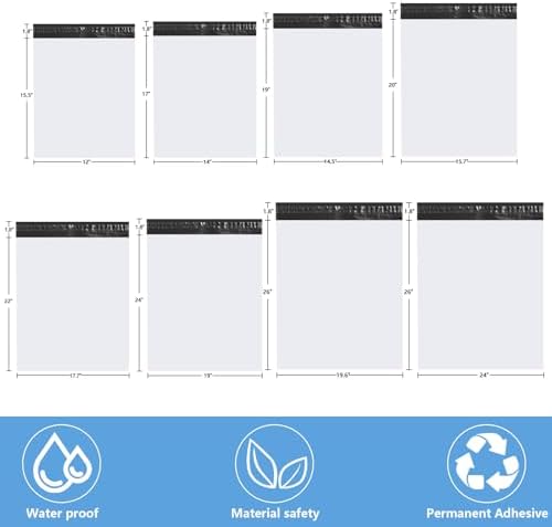 50pcs 14.5x19" White Poly Mailers - Self Adhesive Shipping Bags, Waterproof Bulk Packaging for Clothes & E-Commerce