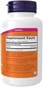 NOW Supplements, Inositol 500 mg, Healthy Membrane Function*, Cellular Health*, 100 Veg Capsules