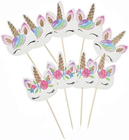 72 Pack Rainbow Unicorn Cupcake Toppers, Double Sided Unicorn Cupcake Toppers Glitter Pegasus for Cupcake Party , Wedding Decoration