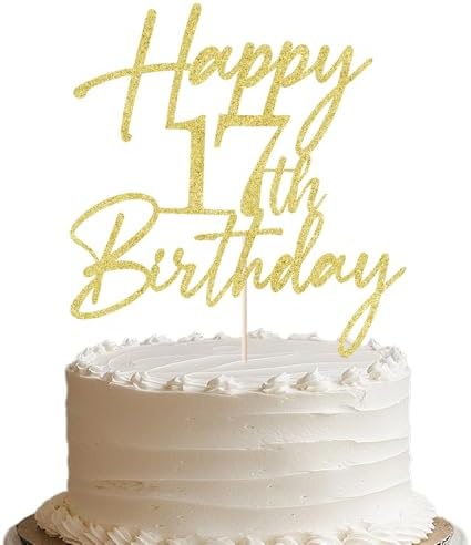 Happy 17th Birthday Cake Topper - Gold Glitter Cheers to 17th Years | Fabulous Cake Decoration for 17-Year-Old Party Supplies (17th)