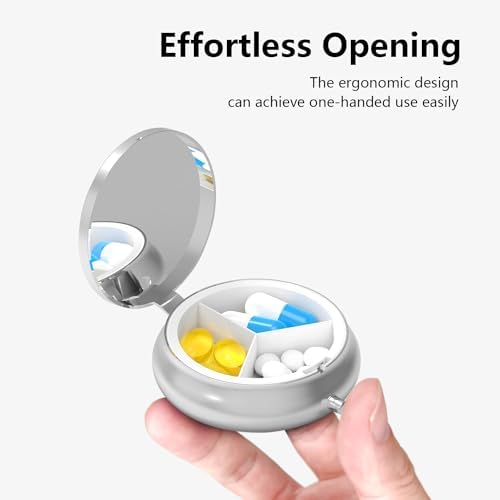 Pill Box-3 Compartment Small Pill Case for Purse & Pocket Mini Metal Pill Holder Travel Pill Container to Hold Supplements Vitamins BPA-Free (Sunflower)