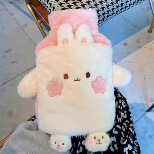Rubber hot Water Bottle Cute Pink Bunny Plush with Cover, Warm Compress Menstrual crampbest Period Pain Relief, Winter Home Essentials Rabbit Christmas Gift