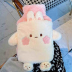 Rubber hot Water Bottle Cute Pink Bunny Plush with Cover, Warm Compress Menstrual crampbest Period Pain Relief, Winter Home Essentials Rabbit Christmas Gift