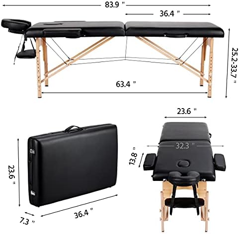 Yaheetech Massage Table Portable Lash Beds Spa Bed Massage Couch Foldable Spa Tables Adjustable 2 Fold with Non-Woven Bag 24 inch, Black