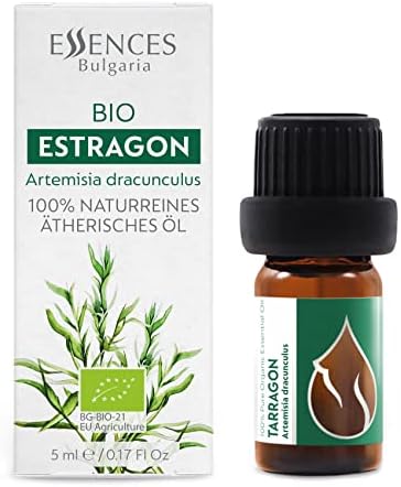 Essences Bulgaria Organic Tarragon Essential Oil 1/6 Fl Oz | 5ml | Artemisia dracunculus | 100% Pure and Natural | Undiluted | Therapeutic Grade | Family Owned Farm | Steam-Distilled | Non-GMO | Vegan