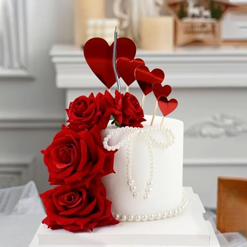 Ercadio 5 Pack Artificial Red Rose Flowers Cake Decorations 3D Rose Flowers Cake Toppers for Lover Birthday Valentine’s Day Mother's Day Wedding Anniversary Derby Party Cake Decorations