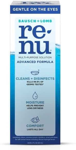 Renu Advanced Formula Multi-Purpose Solution, Gentle on Eyes, Cleans & Disinfects, Moisturizes for Comfort, Travel Size 2 fl oz (Pack of 2)