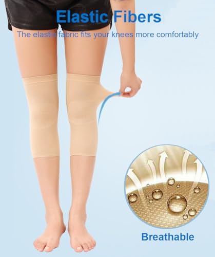 1 Pair Knee Sleeves for Women & Men, Lightweight Thin Knee Sleeves for Knee Pain Relief, Knee Warmers Knee Brace Undersleeve Dancer Knee Pads, Knee Brace for Daily Use (Beige)