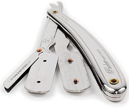 Parker SR1 Stainless Steel Straight Edge Barber Razor – Professional Shavette for Barbers & Home Use with 5 Premium Platinum Half Blades – Replaceable Blade Straight Razor for Close, Smooth Shaves
