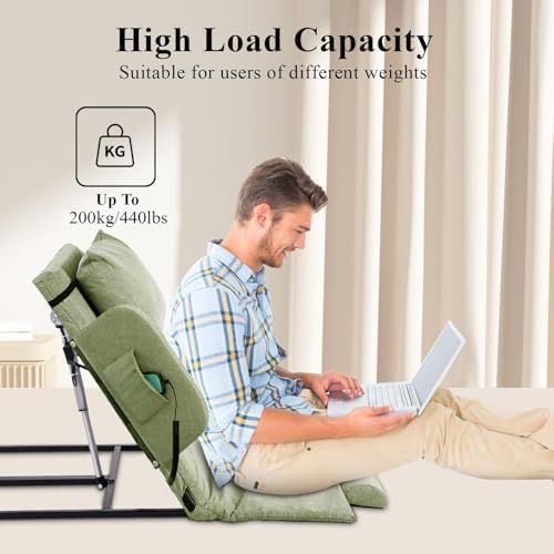 Electric Adjustable Bed Backrest with Side Handrails – 2–80° Sit-Up Backrest Chair, Remote Control, Washable Cushion & Headrest, Heavy-Duty Carbon-Steel Frame, 440 lbs Support – Green
