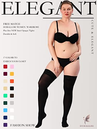DORALLURE Plus Size Thigh High Stockings Silicone Lace Top Stay Up Silky Pantyhose for Women Hold Up Nylon