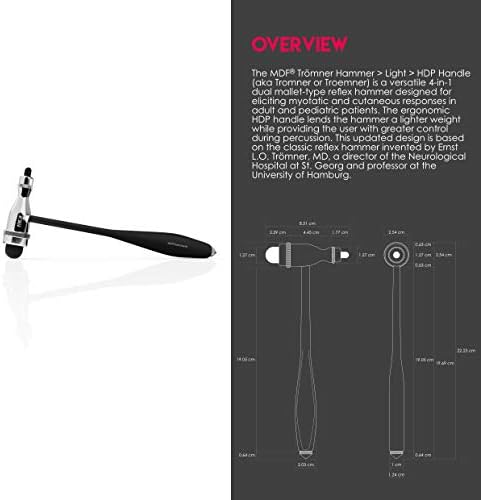 MDF Instruments, Tromner Neurological Reflex Hammer with Built-in Brush for cutaneous and Superficial responses - Light - HDP Handle - Free-Parts-for-Life & Lifetime Warranty - Black (MDF555P-11)