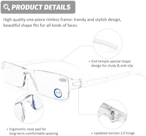 DOOViC 5 Pack One-Piece Design Reading Glasses Lightweight Blue Light Blocking Computer Readers for Women Men
