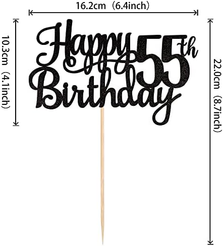 1 PCS Happy 55th Birthday Cake Topper Glitter Cheers to 55 Years Birthday Cake Pick 55 Fabulous Cake Decoration for Happy 55th Birthday Theme Party Decorations Supplies Black