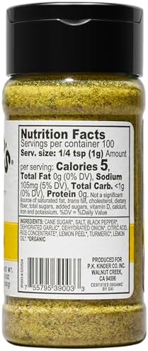 Kinder's Organic Lemon Pepper, Premium Quality Seasoning, MSG Free and USDA Certified Organic, 3.5 oz