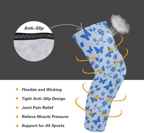 Fashion Blue Rose Flower Butterfly protective youth knee pads pads for wrestling snowboard volleyball