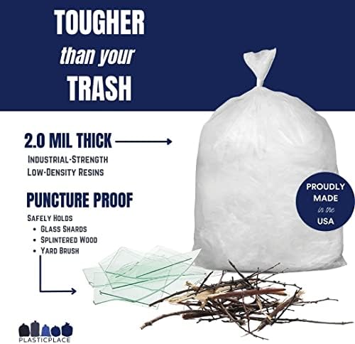 Plasticplace 20-30 Gallon Trash Bags, Heavy Duty 2.0 Mil Clear Garbage Bags, 30" x 36" Gusset Sealed Can Liners, Tear-Resistant Industrial Strength for Broken Glass & Sharp Debris (100 Count)