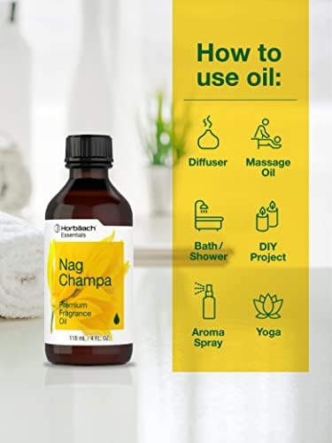 Horbäach Nag Champa Fragrance Oil | 4 fl oz (118ml) | Premium Grade | for Diffusers, Candle and Soap Making, DIY Projects & More