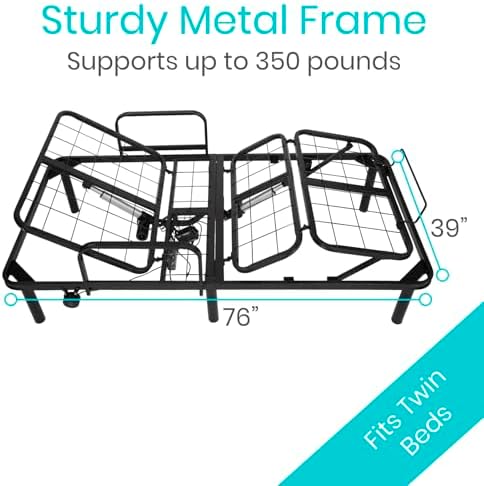 Vive Adjustable Bed Base Frame (Twin) - Electric Heavy Duty Metal Platform Bed Frame with Adjustable Base for Hospital Mattress - Remote for Head, Leg & Foot Incline - Dual USB Ports - Easy Assembly