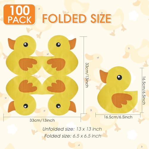 100 Pcs of Cute Yellow Rubber Duck Party Napkins Cute Duckie Themed Napkins Rubber Duck Party Supplies for Baby Shower Gender Reveal Kids Birthday One Lucky Duck Birthday Decorations