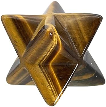 Fekuar Natural Tiger's Eye Stone Merkaba Star for Healing Reiki Spiritual Divine Therapy Energy, Pocket Stone Eight-Pointed Stars 1"(25mm)