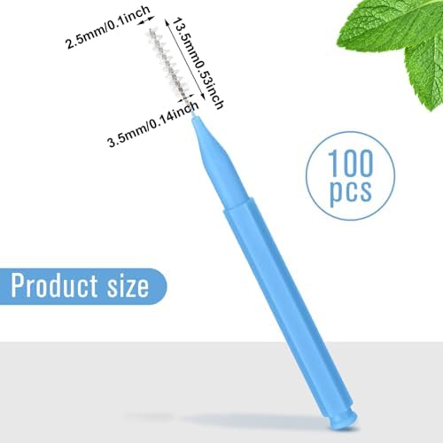 Patelai 100 Pieces Braces Dental Brush for Cleaner Interdental Toothpick Dental Tooth Flossing Head Oral Hygiene Flosser Toothpick Cleaners Tooth Tool(Blue,Proper Size)