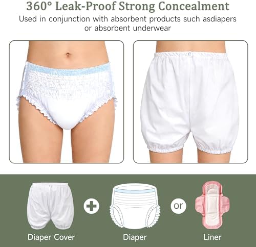 2Pack Adult Diaper Cover for Incontinence,Unisex Leak-Protection Pants Over Diapers Waterproof, Washable Adult Incontinence Briefs,Reusable Underwear for Men Women Supplies,White,M