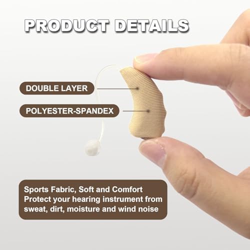 Hearing Aid Covers Protect Hearing Amplifiers from Sweat, Dirt and Moisture, Fits Hearing Instruments 1.4” to 1.6” (Beige, Large)