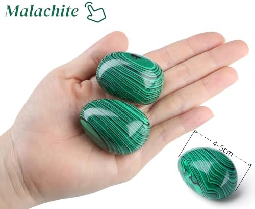 QINJIEJIE 1.6-2.0" Malachite Stone Healing Crystals Tumbled Stones Polished Rocks 2PCS Large Worry Stone Gem Stones for Energy Witchcraft Meditation DIY Decoration Gifts for Women Men