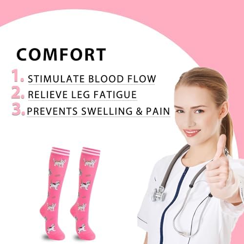 fenglaoda Compression Socks Women Men 6 Pairs, Knee High Best Support Circulation Socks for Running, Travel, Flight, Nurse