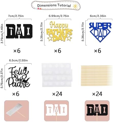 24 Pcs Father's Day Cupcake Toppers, Fathers Day Decorations, Super Dad Cupcake Picks, Best Dad Ever, Happy Father's Day Party Decor Supplies