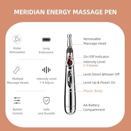 3-in-1 Massage Acupuncture Pen, Electronic Pain Relief Therapy, Meridian Energy Massager Pen Self Massage Tools Muscle Healing with Massaging Gel