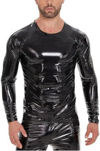 Men Sexy Leather T-Shirt, Plus Size, Glossy, Long Sleeve, Shiny Latex Casual Coat For Male