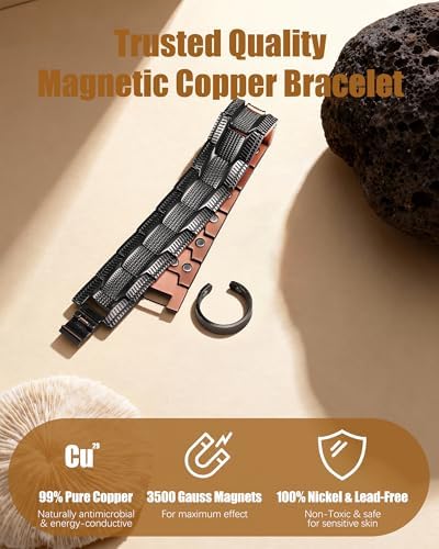 Jeracol Copper Bracelet for Men, 3X Strength Magnetic Copper Bracelets with 3500 Gauss Magnets, Adjustable Length Sizing Tool & Jewelry Box
