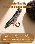 Jeracol Copper Bracelet for Men, 3X Strength Magnetic Copper Bracelets with 3500 Gauss Magnets, Adjustable Length Sizing Tool & Jewelry Box