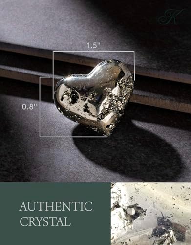 KALIFANO Pyrite Heart Cluster - High Energy Iron Piedra Pirita with Healing Properties (Information Card) Fools Gold Rock Reiki Crystal Carving Used for Increased Willpower and Manifestation