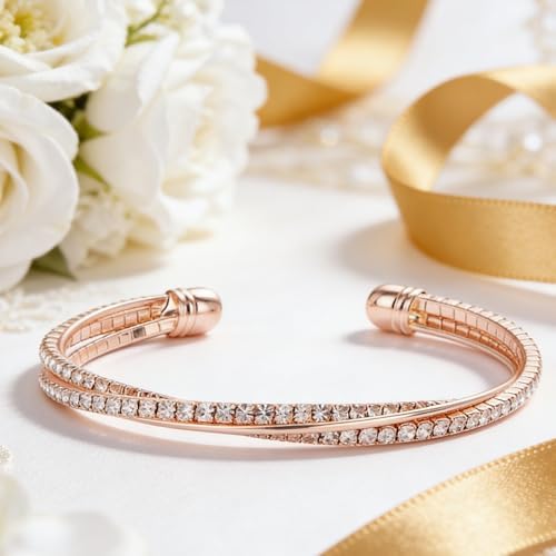 IDesign Valentine Day Gift Rhinestone Cuff Bracelet Bangle Sparkly Cute Bridesmaid Wedding jewelry gifts