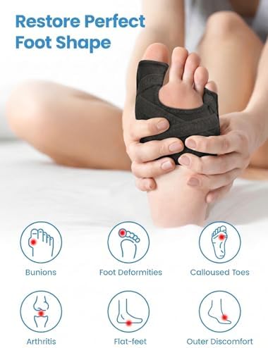 Bunion Corrector for Women & Men, Breathable Toe Straightener for The Thumb and Little Toe, Comfortable & Adjustable for Day/Night Use (Black, 1 Pair)